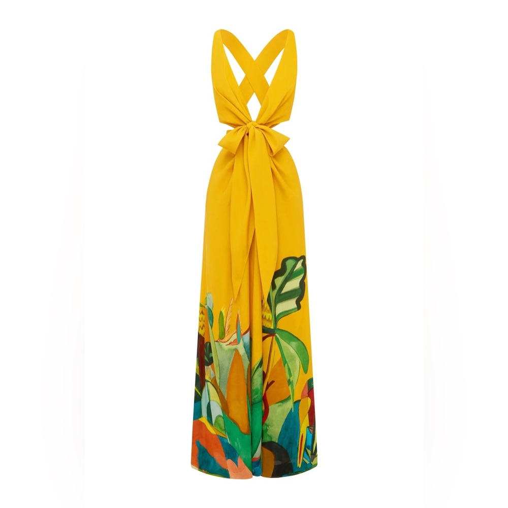 Alemais Yellow Tropical Backless Maxi Dress